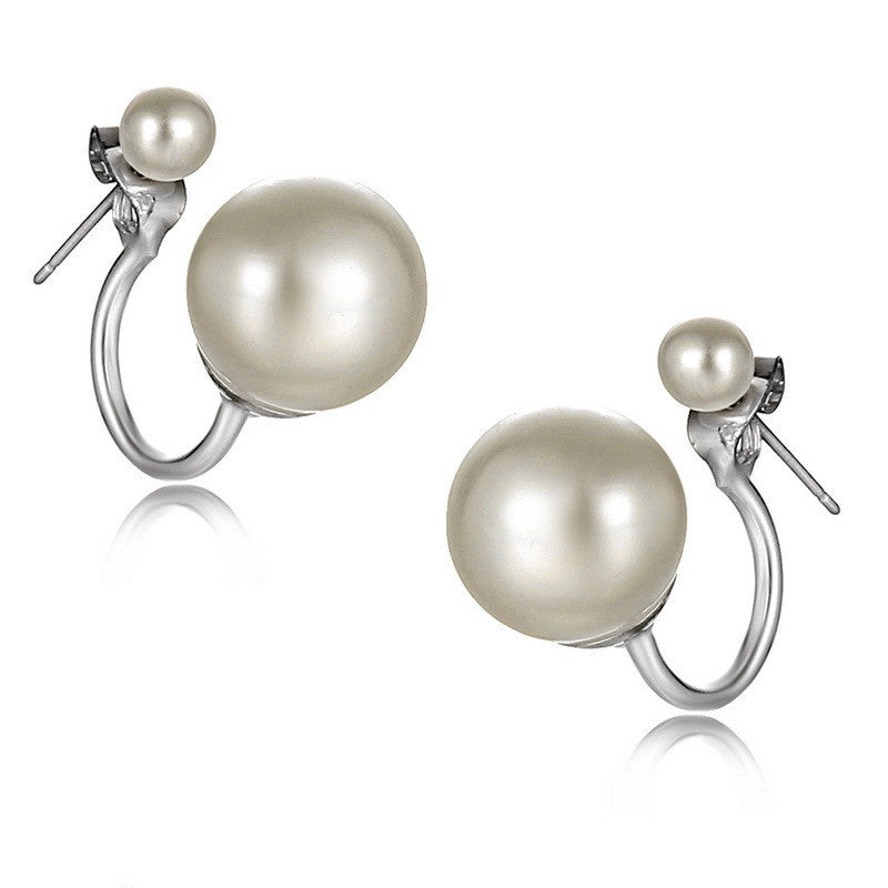 2016 Fashionable Double Pearl Earrings Double Sided Wear Pearl Earrings Gift Wholesale