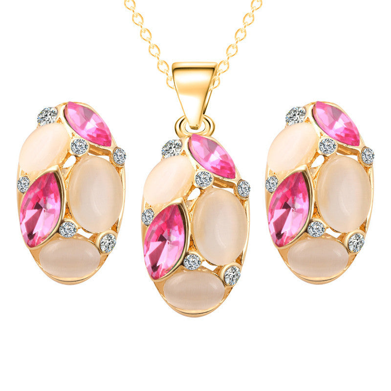 Classic Ruili Crystal Necklace Earrings Oval Shape Design New Fashion Jewelry Sets for Wedding Gift Wholesale