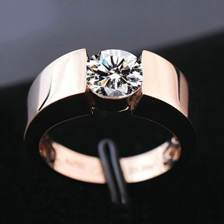 Classic Engagement Ring 18K Real Rose Gold Plated New Fashion Wedding Ring for Men Women