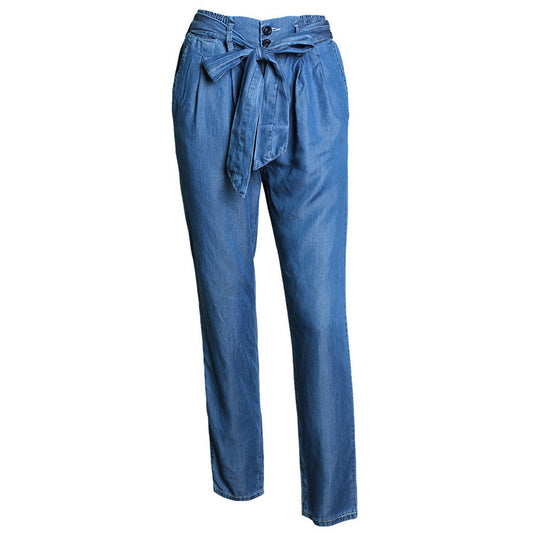 2016 New Arrival Women High Waist Denim Pants Summer Elastic Waist Pants Casual Loose Thin Jeans Women