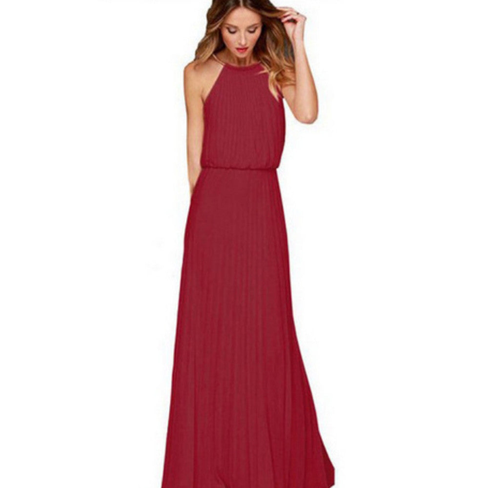 2016 Summer Sexy Dress Bohemian Style Sleeveless Floor Length Casual Long Dresses Women Chiffon Halter Jurkjes