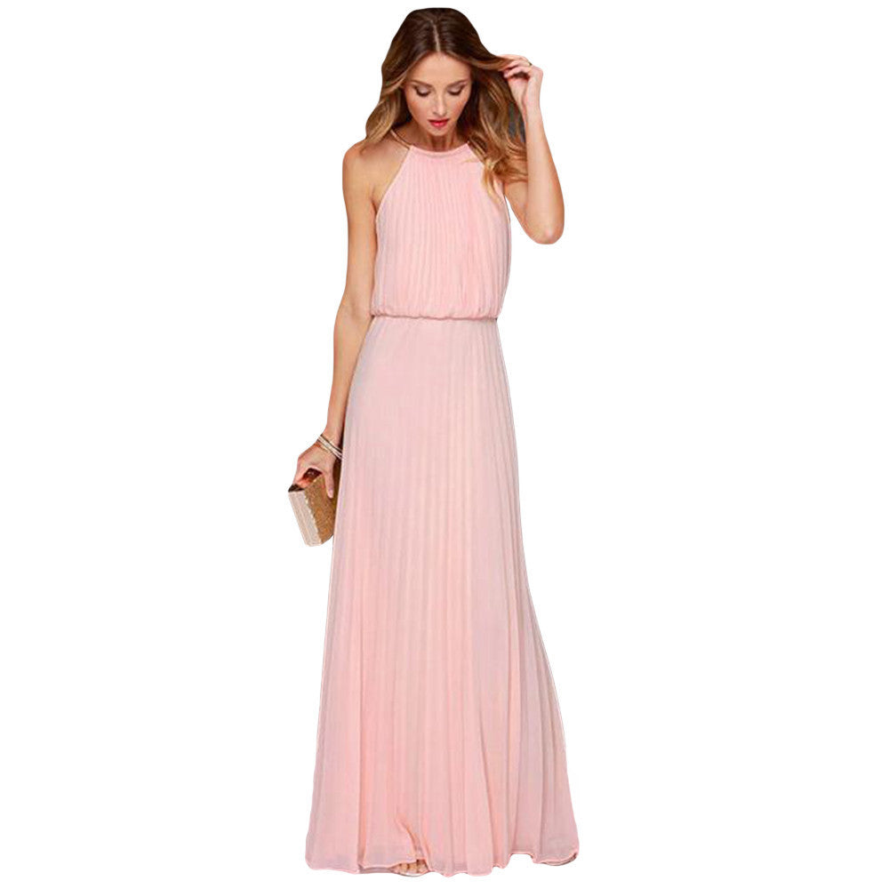 2016 Summer Sexy Dress Bohemian Style Sleeveless Floor Length Casual Long Dresses Women Chiffon Halter Jurkjes