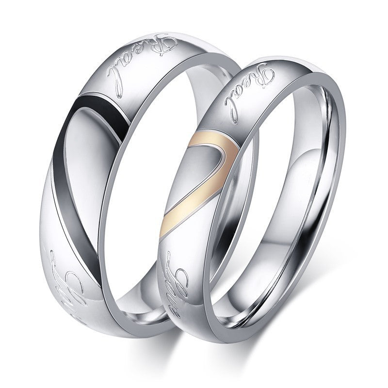 Couple Rings for Men Women Hot Sale Simple Titanium Steel Heart Shape Wedding Finger Ring Romantic Jewelry