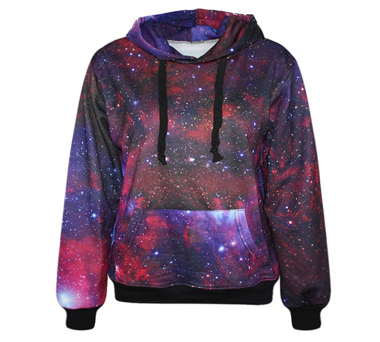 2016 Punk Women Hoodies With Hood 3D Galaxy Print Fashion Sweatshirts with Pocket Long Sleeve Casual Women Tracksuit