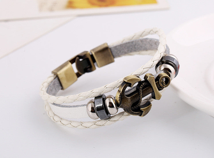 Fashion Punk Style Leather Bracelet Anchor Shape Leather Bracelets For Women Men Jewelry 3 Colors Wholesale Retail